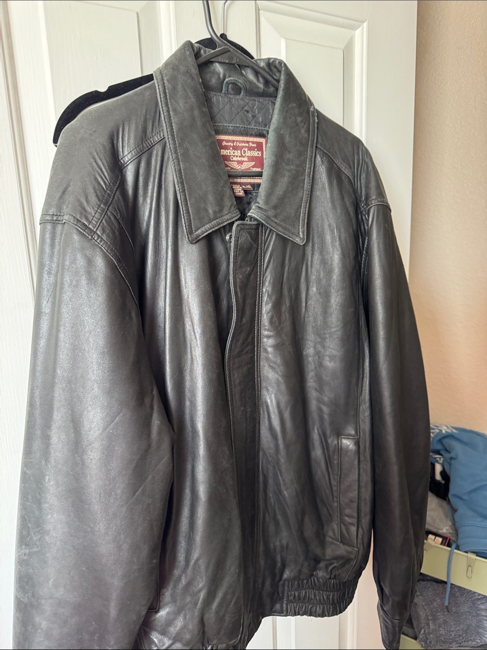 American Classics Black Leather Bomber Jacket with Soft Lambs Leather Collar